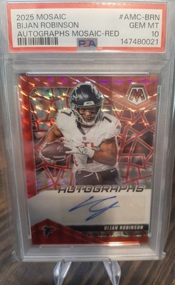 2025 Panini Mosaic Autographs Mosaic Bijan Robinson Red Prizm/199 PSA 10