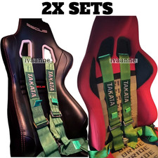 2x Takata Racing Seat Belt Harness 4 Point Snap-on 3 Cam Lock Universal Green 2x Takata Racing Seat Belt Harness 4 Point Snap-on 3 Cam Lock Universal Green
