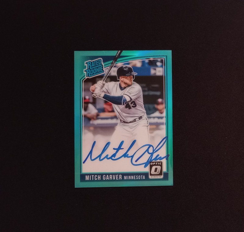 2018 Donruss Optic Mitch Garver Rated Rookie Aqua Prizm Autograph /125 On Card