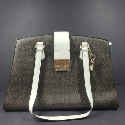 GUESS Women's Zernik Satchel Bag Handbag Purse Monogram Brown NWT