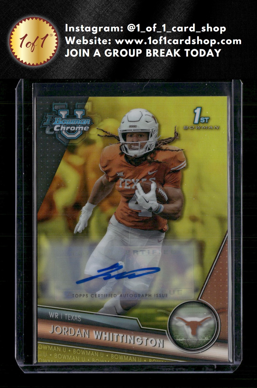 2023 Bowman U Chrome #192 Jordan Whittington Prospect Auto Yellow 17/75 MS