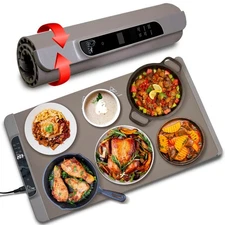 Food Warming Mat - Fast Heating Silicone Electric Tray with 4-Level Temp, Rai...