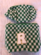 Initial "R" Checkered Cosmetic Bag  Personalized Gift for Women