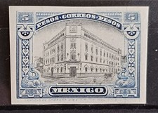 MEXICO $5 P.O. BLDG. Scott 514var IMPERF. dk. blue & blk. COLOR PROOF MLH, rare