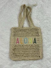 Aloha Large Straw Tote Beach Tropical Island Vacation 