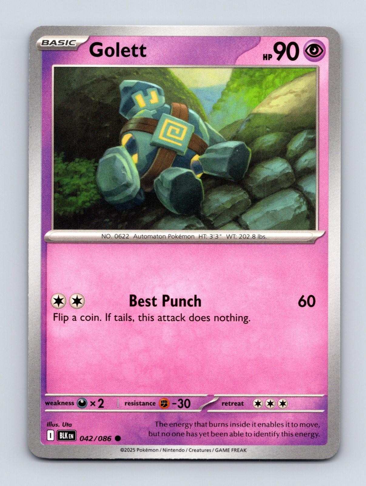 GOLETT 042/086 COMMON BLACK BOLT POKEMON NM