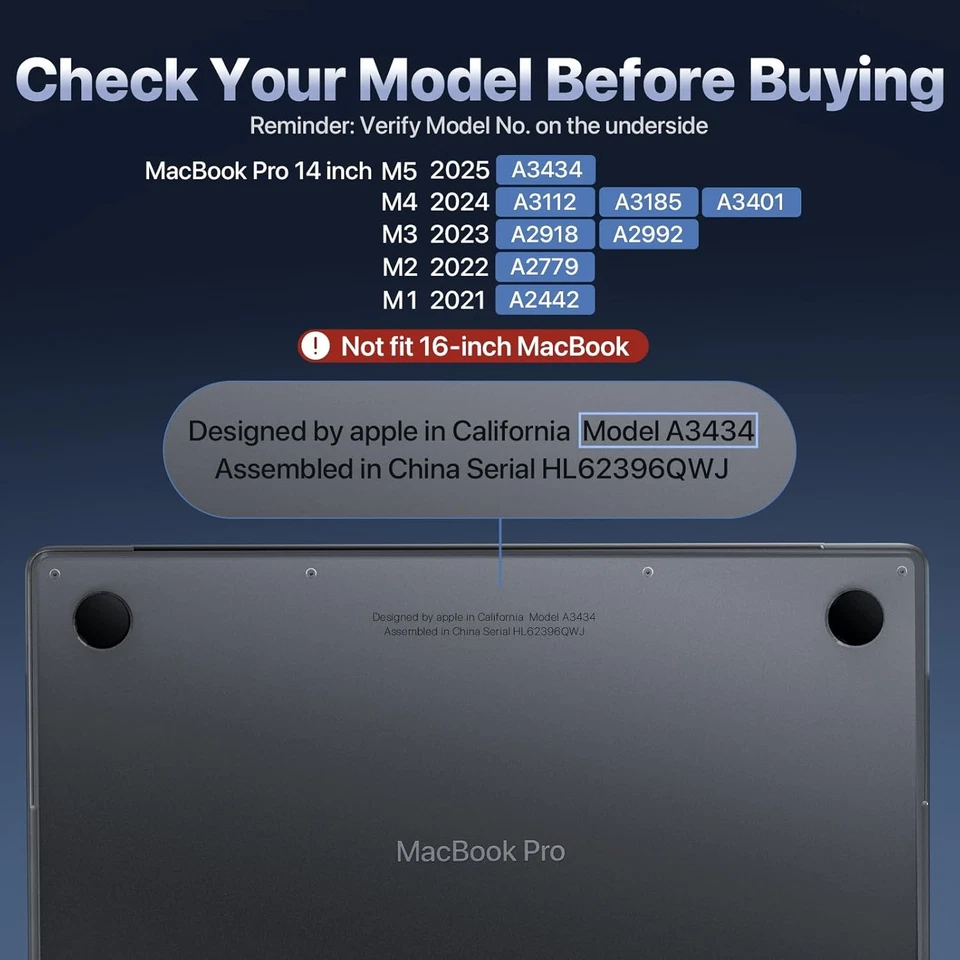 Funda rígida transparente para MacBook Pro 14" M1-M5 Pro/Max 2021-2025 Foto 3 de 4