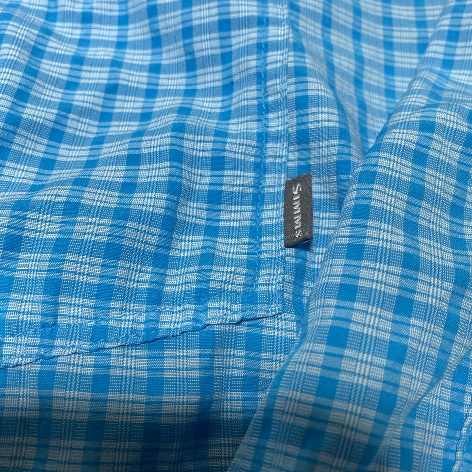 Simms Shirt Mens Large Blue Fishing Check Nylon Blend Button Outdoors Nature - Image 2 of 4