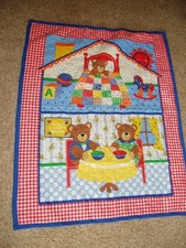 Vtg Baby Blanket Wall Hanging 34 x 44 Bears Colorful 41 x 34" Quilt-Like 0 S/H