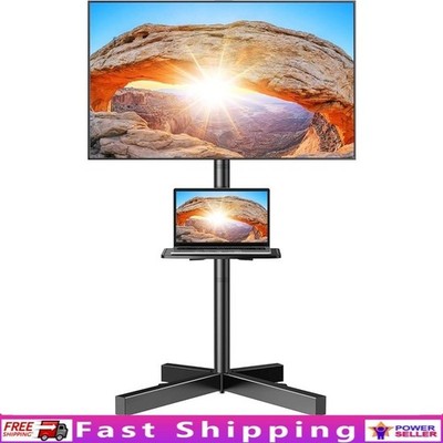 Universal Mobile TV Stand Adjustable Height Rolling Cart W/ Tilt Lockable Wheels