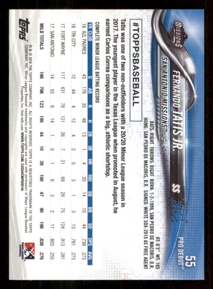 2018 Topps Pro Debut #55 Fernando Tatis Jr. - Image 2 of 2