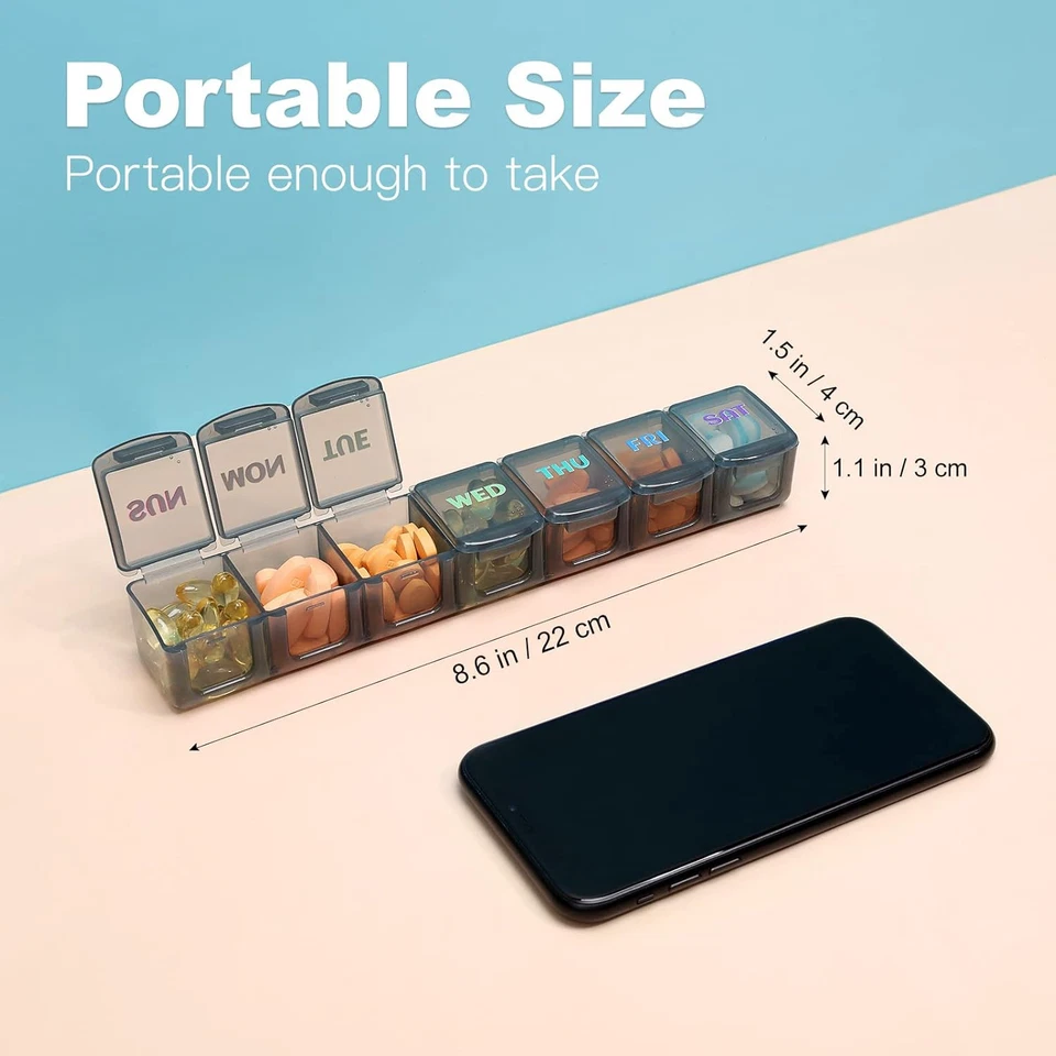 7-Day Pill Box Organizer with Large Compartments, Black and White, 2-Pack - Image 3 of 4