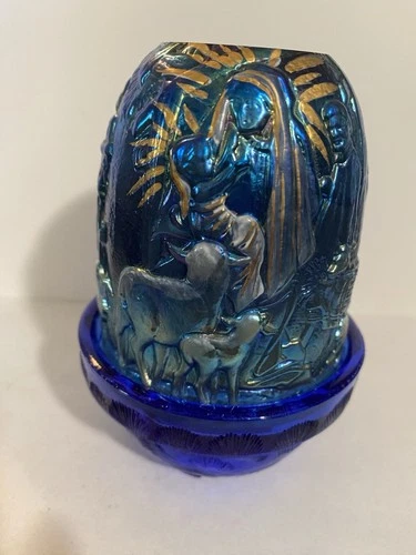 Fenton Nativity Fairy Lamp Hand Painted And Signed By Artist.