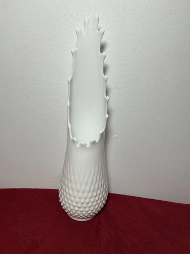 Vintage Milk Glass Hobnail Vase White SWUNG