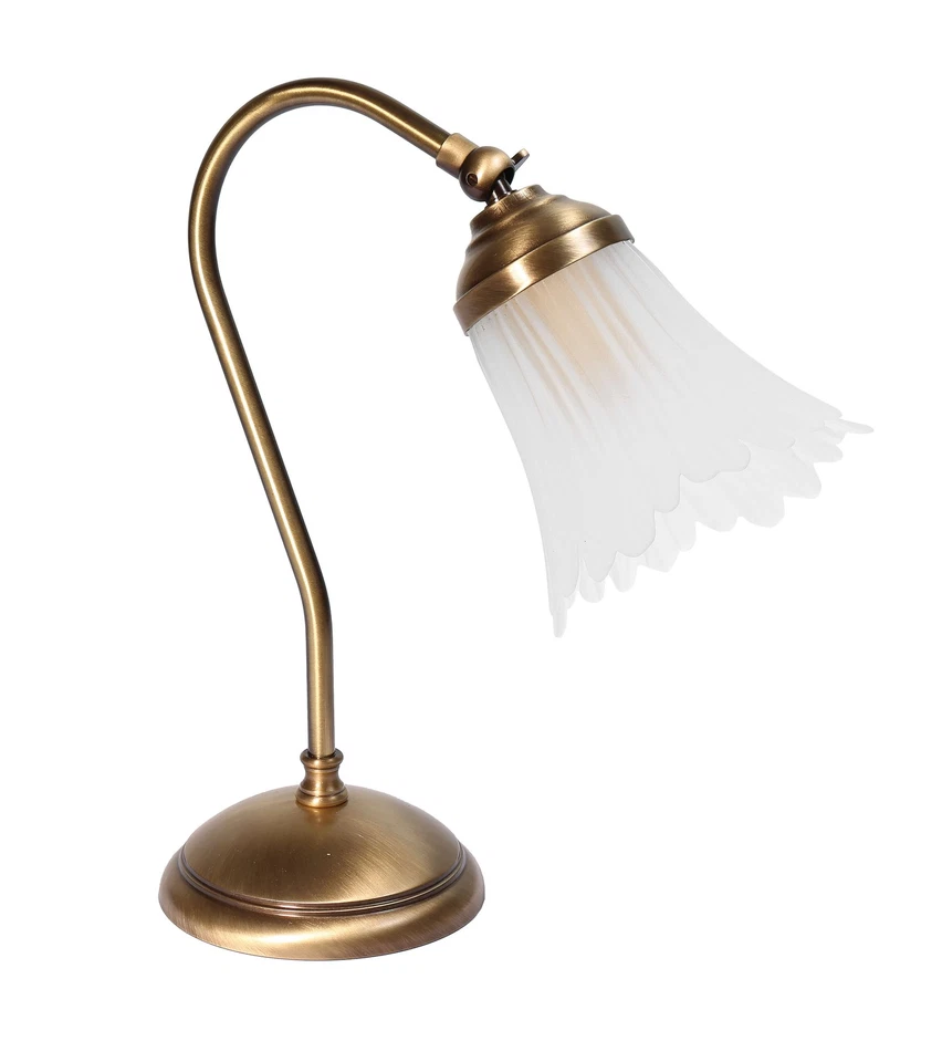 Lámpara De Mesa Floral De Latón Macizo Blanca Bronce E14 30 Cm - Imagen 1 de 1