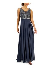 JKARA Womens Gray Lined Sleeveless Jewel Neck Maxi Wear To Work Sheath Dress 10