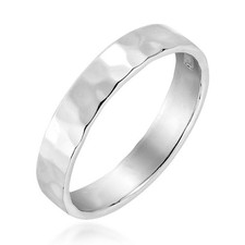 4mm Sterling Silver Hammered Wedding Band Size 10 Ring