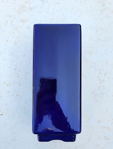 RARE ELLIS Ex1A AUSTRALIAN STUDIO POTTERY TALL RECTANGULAR NAVY BLUE VASE 29CM - Picture 5 of 9