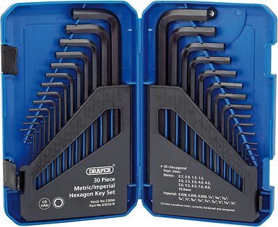 Draper 33894 Metric/AF Combined Long Pattern Hexagon Allen Key Set 30 ...