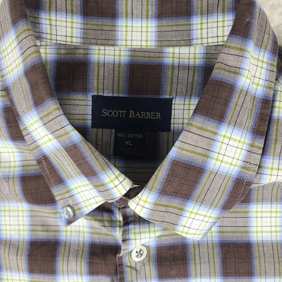 Scott Barber Dress Shirt Mens XL Brown Green Plaid Cotton Button Up - Image 4 of 4