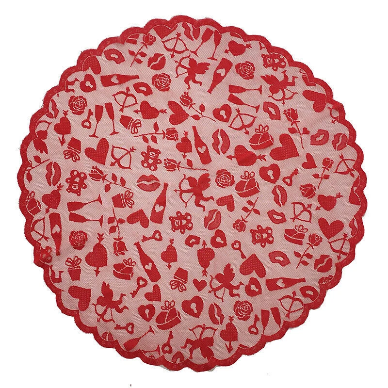 102cm Red Vintage Lace Tablecloth Round Table Cover Doily Wedding Party Decor - image 4 of 4