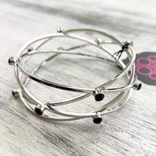 NWT Paparazzi Jewelry Cosmic Sparkle Black Bracelet Bangle Silver Jewelry
