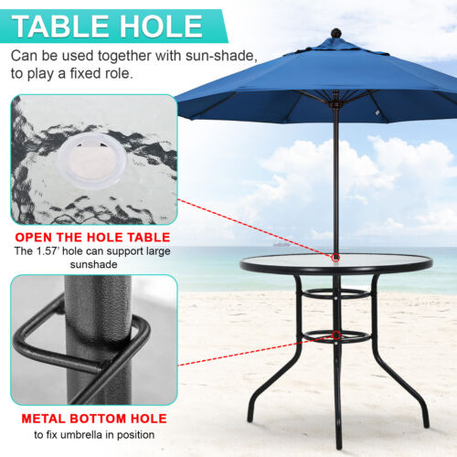 Outdoor Table Patio Table Dining Table with Tempered Glass Umbrella Hole - Picture 5 of 7