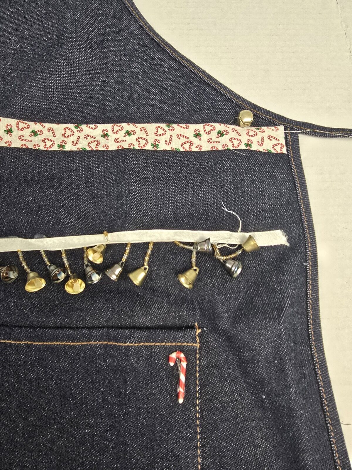 Innovo, Inc. Christmas Holiday Cotton Denim Apron Handmade Bells Candy Canes