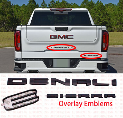 2Pcs For 2019-2022 GMC Denali Sierra AT4 Emblem Kit Door Gloss Black Overlay