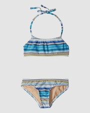 69 Toobydo Girls Blue Halter Bandeau Stretch Two-Piece Bikini Swimwear Size 3/4
