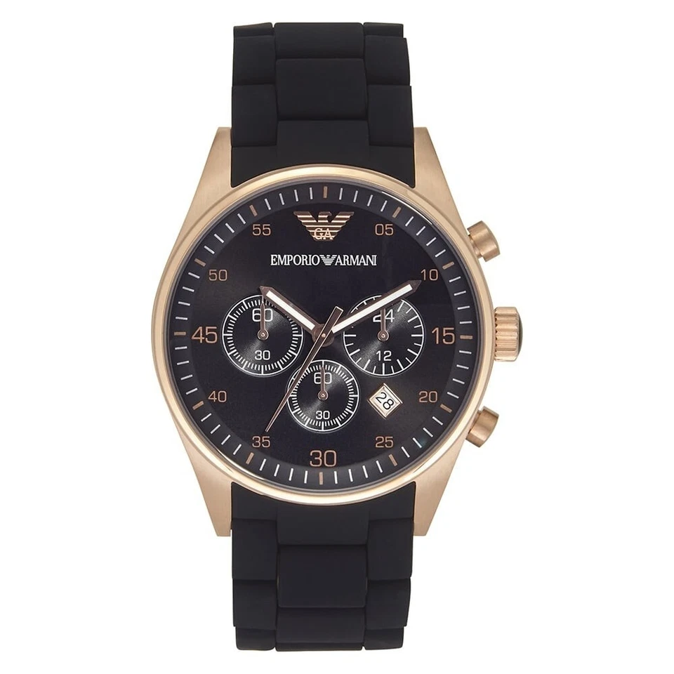 EMPORIO ARMANI AR5905 MENS WATCH BLACK & ROSE GOLD- NEW - WARRANTY - CERTIFICATE - Image 2 of 4