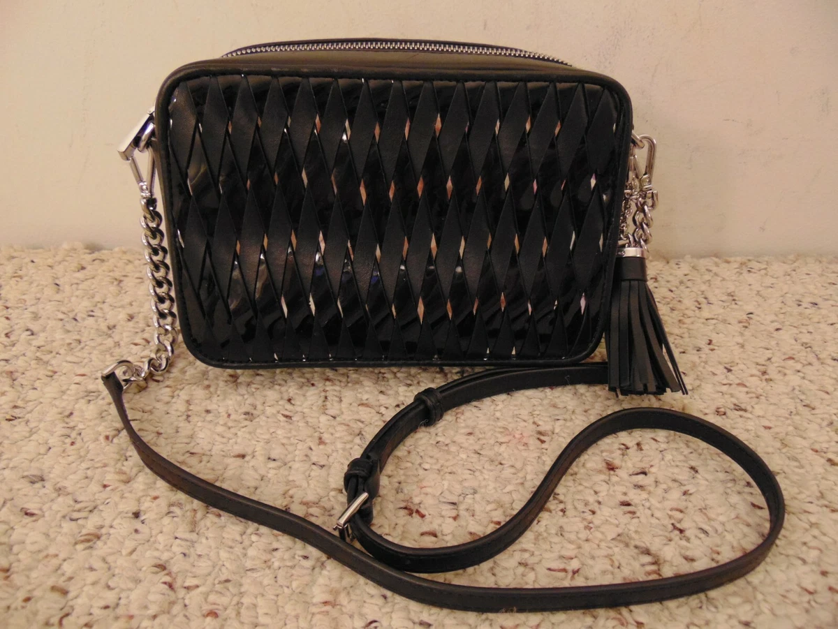 NWT Michael Kors Ginny Woven Black Leather Cross Body Bag eBay
