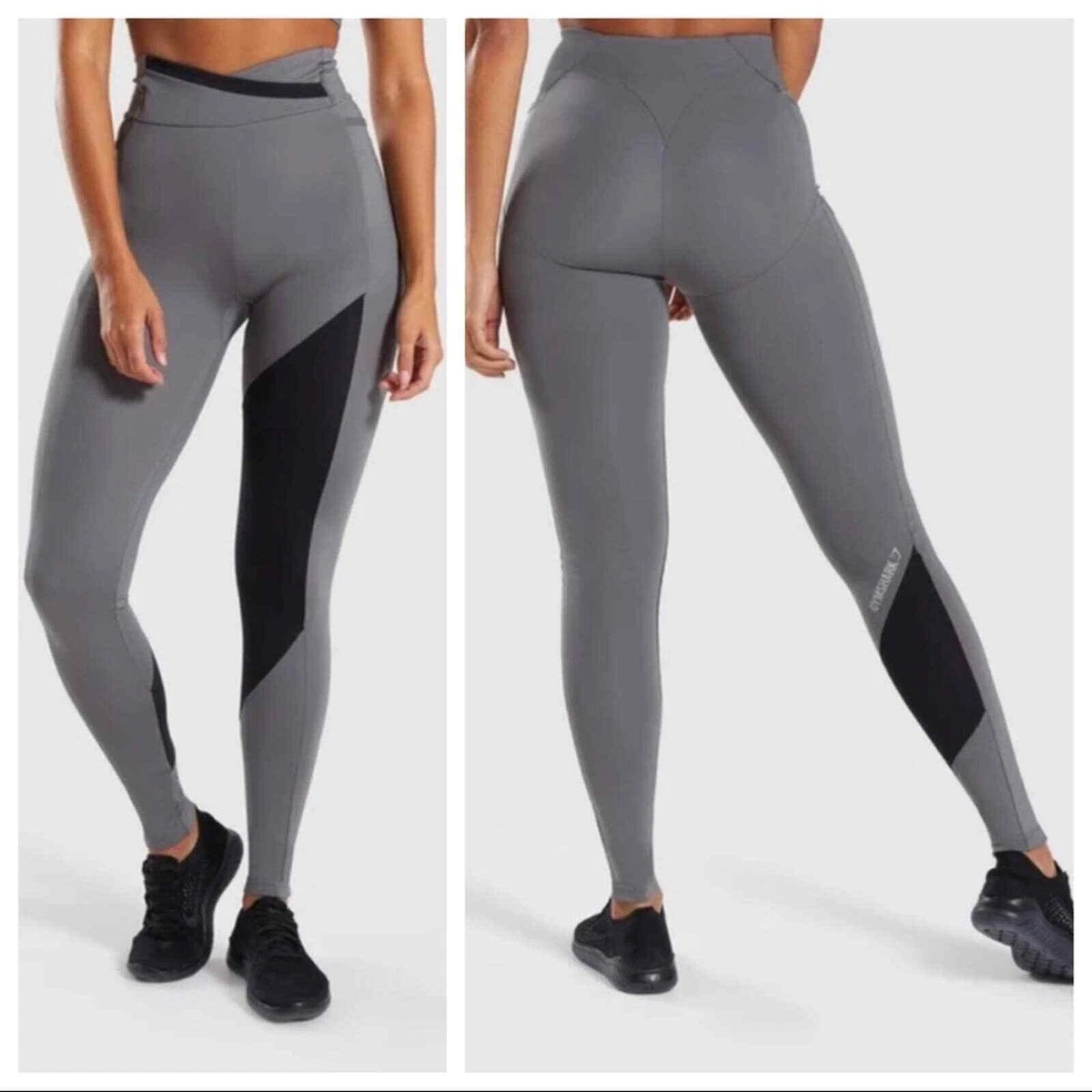 Gymshark Asymmetric Leggings Medium Womens Smokey Gray Black Pockets