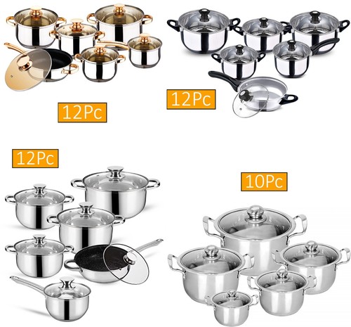 12 Pcs INDUCTION HOB STAINLESS STEEL CASSEROLE POT SAUCEPAN COOKWARE 12 Pcs INDUCTION HOB STAINLESS STEEL CASSEROLE POT SAUCEPAN COOKWARE