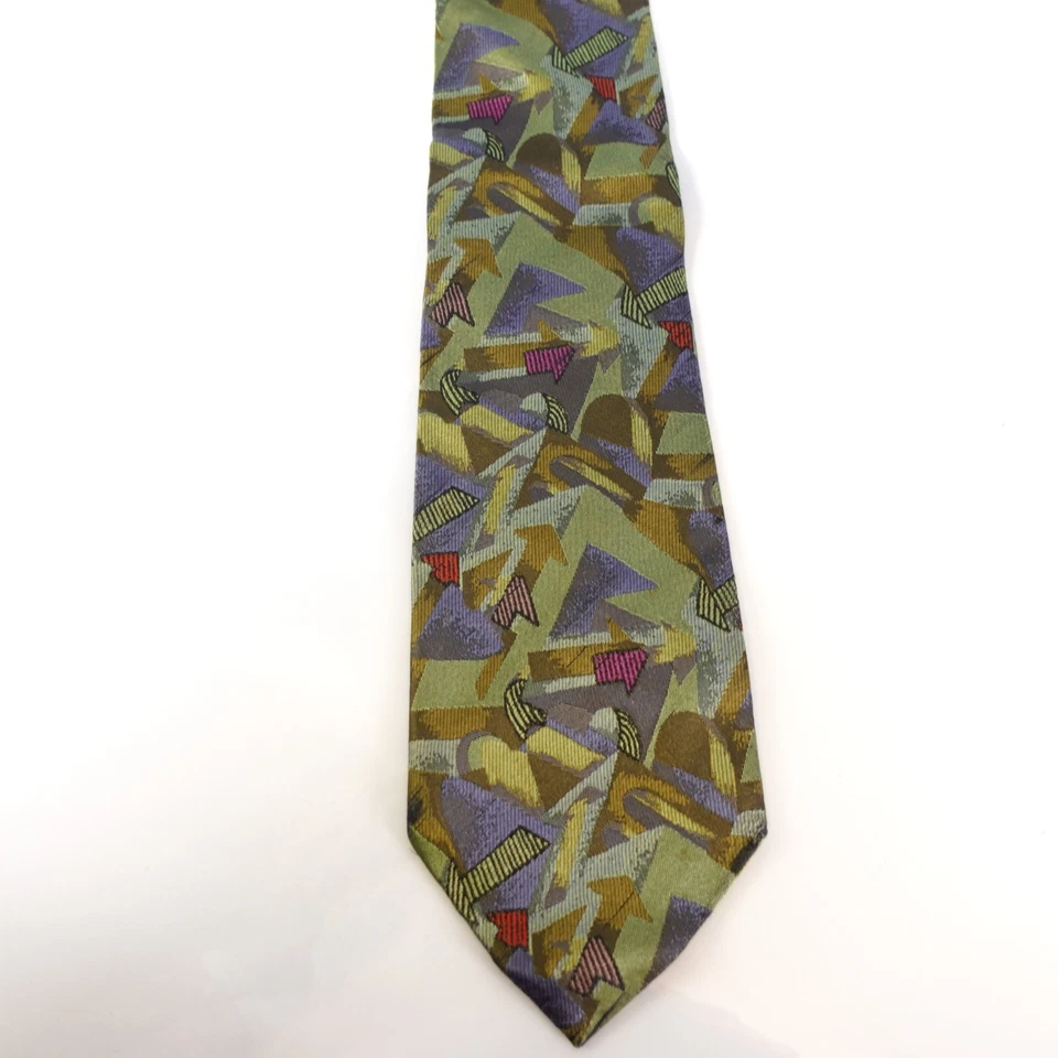 Corbata de cuello Mission para hombre verde geométrica seda lujo ejército retazos arte raro Italia Foto 2 de 4