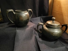 Antique Cream and Sugar Middletown Plate Co. # 1165 Monogrammed "M"