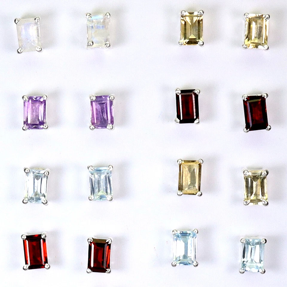 Pendientes de plata de ley 925 octágono topacio iolita peridoto 12 pares piedra de nacimiento Foto 2 de 4