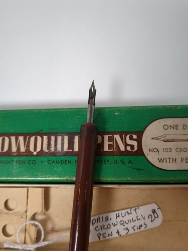 Vintage Hunt Crowquill Pens 3 tips No. 102 Pens Wooden Penholder & Original Box - Picture 6 of 8