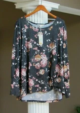 C&C CALIFORNIA Gray Heather Salmon Floral Print Knot Hem Shirt Top Size 3X NWT 