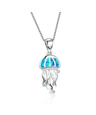 Small Opalesque JELLYFISH 7/8'' x 1/2'' Charm Pendant Necklace 18'' Chain