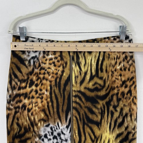 Vtg Cartise Skirt Women 8 Brown Black Leopard Pencil Skirt Scuba Gold Zipper - Picture 16 of 18