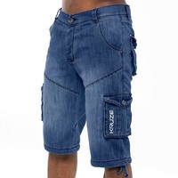 Kruze Mens Cargo Combat Shorts Knee Length Cotton Denim Half Pant All Waist Size