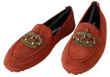 DOLCE & GABBANA Shoes Loafers Orange Leather Crystal Crown 6.5 US, MSRP: $1,240