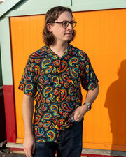 RUN & FLY RETRO STYLE  Black Paisley Short Sleeve Rayon Shirt