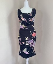 Dolce & Gabbana Floral Ruched Stretch Black Silk Dress Pink Purple  46 IT 10 US