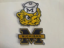 (2) University Of Michigan Wolverines Embroidered Iron On Patches Patch Lot 3”