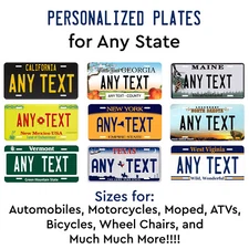 Personalized Custom License Plate Tag for Any State Wall Auto Car Bicycle ATV 