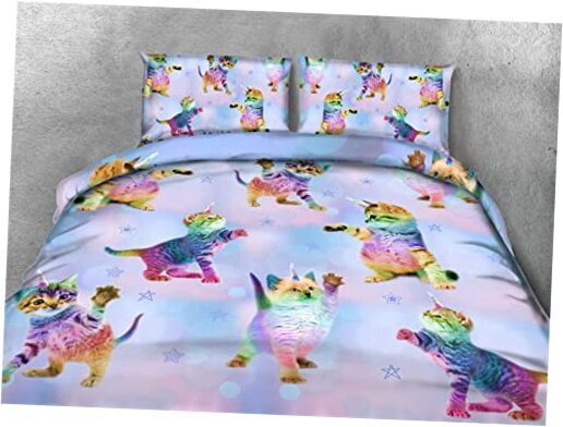 3 Pieces Rainbow Unicorn Kitten Comforters Set Size for Queen 599comforter