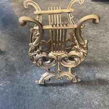 Vintage Unique Gold Cast Iron Lyre Harp Sheet Music Magazine Rack Holder Ornate
