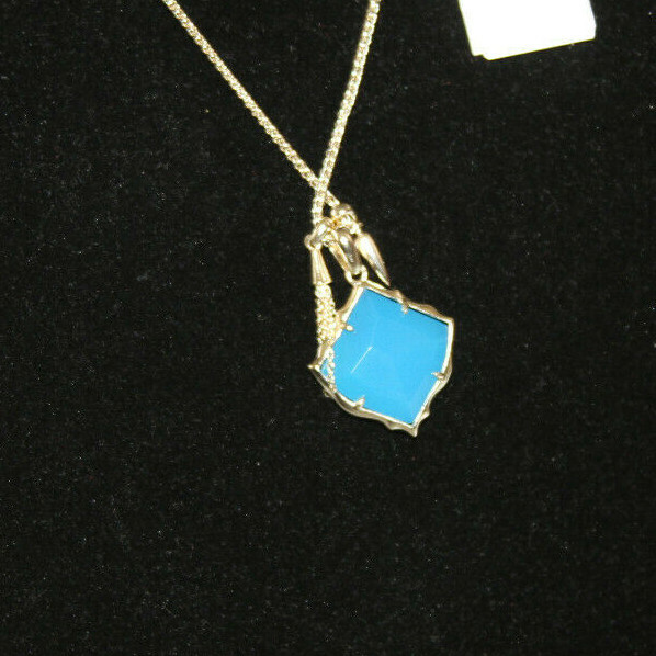 Kendra Scott Arlet Silver Plated Pendant Necklace Teal Unbanded Agate #260